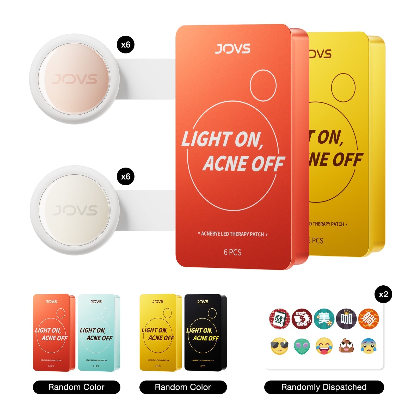 Kit of JOVS Acnebye LED Therapy Patches for both acne spot and acne scar, effective against acne.